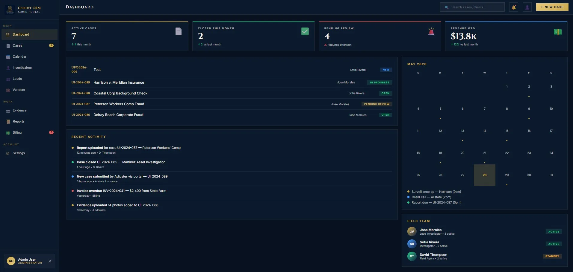 Upshot Investigations CRM