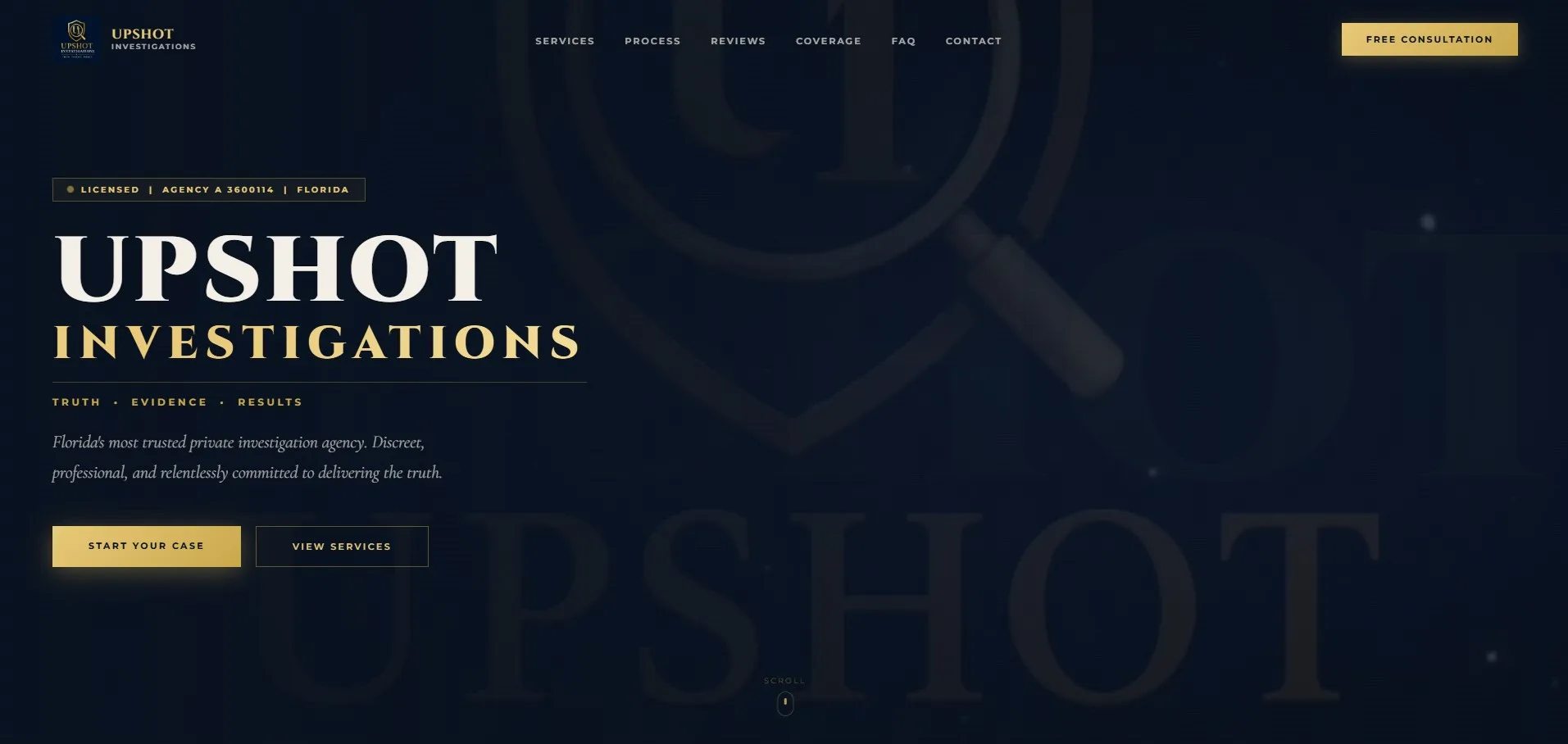 Upshot Investigations website
